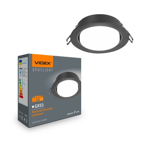 GX53 innfellingsspot - Sort, aluminium, kvadratisk, IP20, uten lyskilde