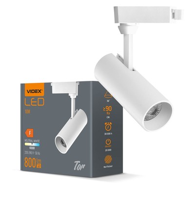 10W hvit skinnespot - 800lm, 36 grader, 4000K, IP20 innendørs