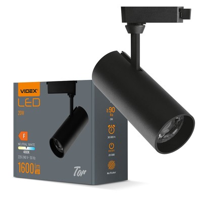 Tor skinnespot RA90 - 20W, svart, 1-faset, 1F2W