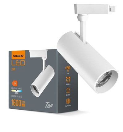 20W 1-faset RA90 Tor skinnespot - Hvit, 1F2W