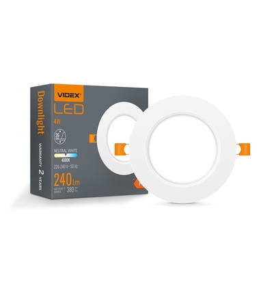 4W Ø10cm LED innfellingspanel - 4000K, integrert driver, hvit kant