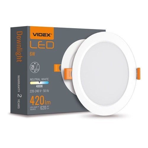 6W LED innfellingspanel - 4000K, 120°, Hull: Ø9,5-10 cm, Mål: 11,8 x 11,8 cm