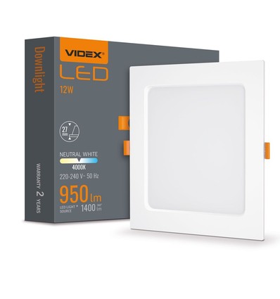 12W Firkantet LED innfellingspanel - 4000K, Hull: 14,5 x 14,5 cm, Mål: 17,5 x 17,5 cm, hvit kant