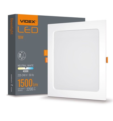 18W Firkantet rammeløst LED panel - 122lm/W, 4000K, 224x224mm, hvit kant, flicker free