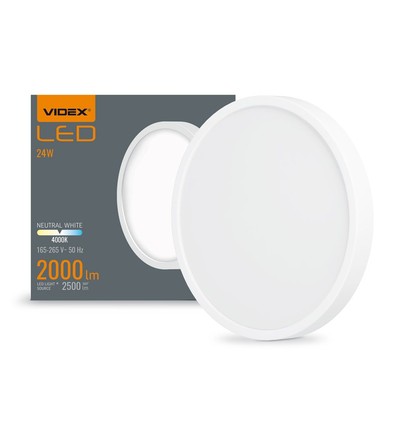 20W Ø26,4cm LED taklampe - 2000lm, 4000K, hvit kant, 170 grader, IP20 innendørs