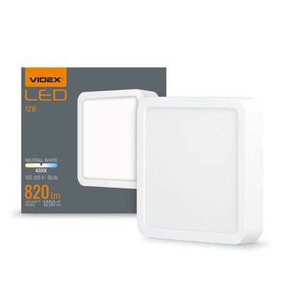 12W kvadratisk LED påbygningspanel - 820lm, 4000K, hvit kant, 14,2 x 14,2 cm