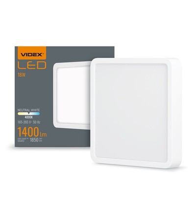18W LED påbygningspanel - 1400lm, 4000K, hvit, 19,2 x 19,2 cm, IP20 innendørs