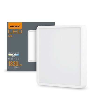 24W LED påbygningspanel, 4000K - 2500lm, 19,2 x 19,2 cm, sort kant, IP20 innendørs