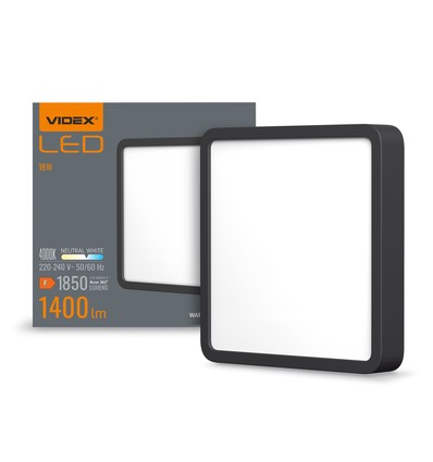 15W LED påbygningspanel, 19,2x19,2cm - 1400lm, 4000K, sort kant, IP20 innendørs