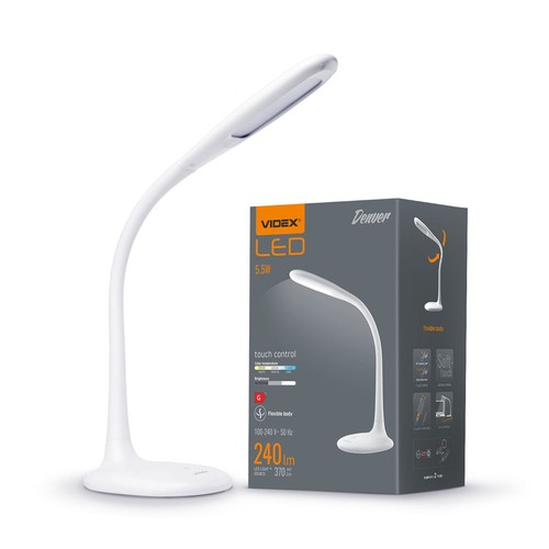5,5W LED dimbar skrivebordslampe - Touch kontroll, 4000K, flicker free, hvit