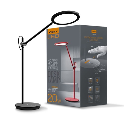 20W LED skrivebordslampe, sort - Dimbar, 1450lm, 4100K, UGR19, timer, touch sensor