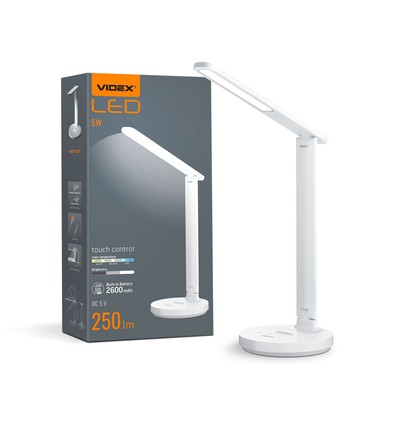 5W oppladbar LED skrivebordslampe - Touch dimbar, CCT, 2600mAh batteri, hvit, inkl. USB-kabel