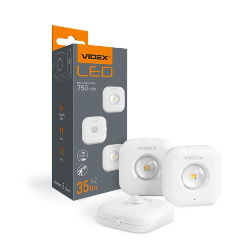 2 stk. oppladbare LED nattlamper - Trådløs bevegelsessensor, 0.5W