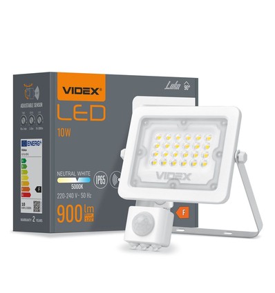 10W LED lyskaster med sensor - 100lm/W, IP65, 5000K, sort