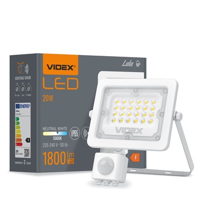 20W LED lyskaster med sensor - 6500lm, IP65, IK07, grå, utendørs