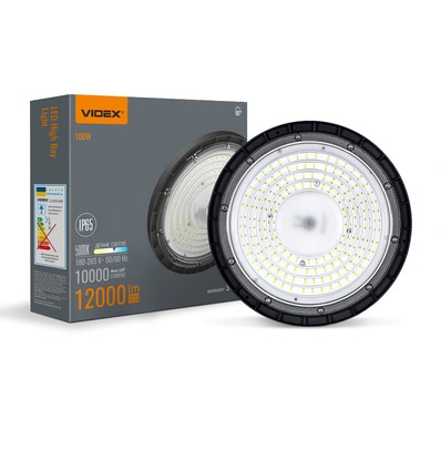 100W LED High Bay, 120lm/W - 90 grader, IP65, 5000K, sort, inkl. kjettingoppheng
