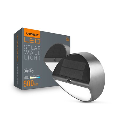 500lm solcelle vegglampe med sensor - IP54, 5000K, sort, 220x220mm, bevegelsessensor