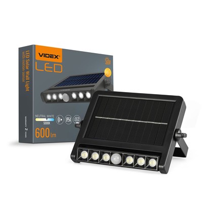 Solcelle LED vegglampe med sensor, 600lm - 5000K, IP54, sort, bevegelsessensor
