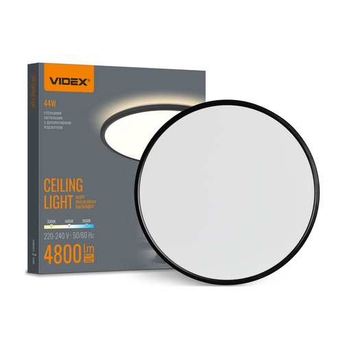 44W LED taklampe med backlight - Ø50cm, IP54, sort, 3-CCT, 109lm/W, inkl. lyskilde