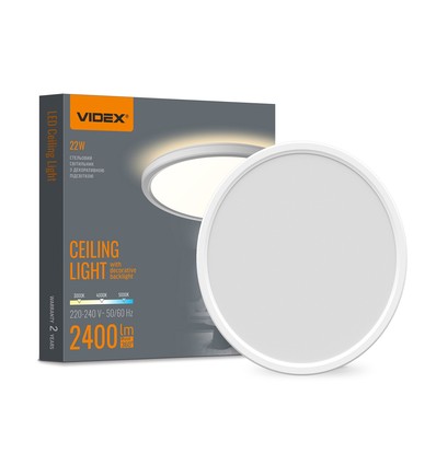 22W Ø29,3cm LED taklampe med baklys - 2400lm, IP54, CCT skiftbar, hvit kant, inkl. lyskilde