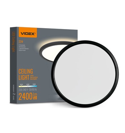 22W LED tak/vegglampe med baklys - IP54, Sort, CCT justerbar, Ø29,3cm, 2400lm