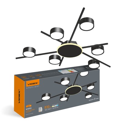 6x GX53 taklampe med backlight, 9W - Sort, 2700K, 830lm, IP20, uten lyskilde til GX53 sokkel