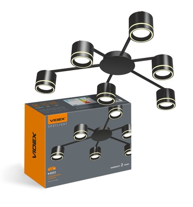GX53 taklampe til 6 pærer - Sort, IP20, jern, 180W, innendørs, uten lyskilde
