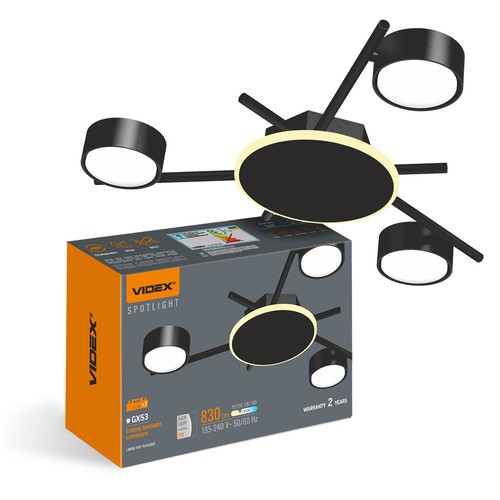 3x GX53 takspot med backlight, sort - 20x8,5cm, IP20, inkl. 9W backlight, uten lyskilde