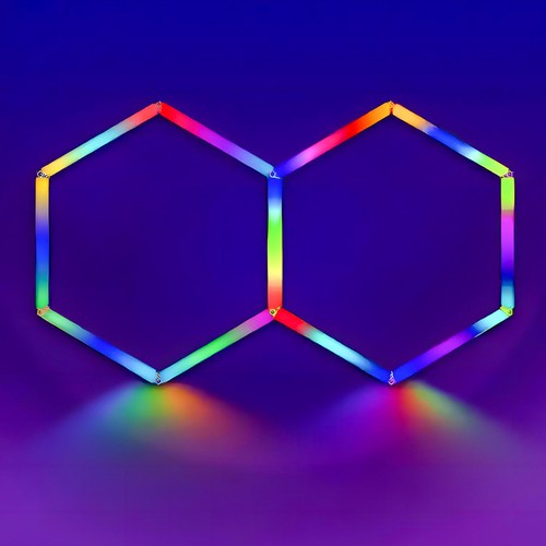 Hexagon RGBIC 2 felt komplett sett - 37W. inkludert Bluetooth-kontroller og strømforsyning