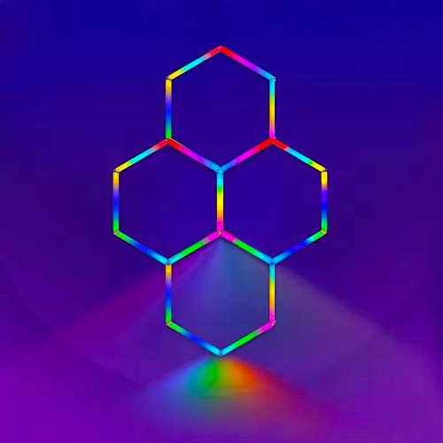 Hexagon RGBIC 4 felt komplett sett - 64W. inkludert bluetooth-kontroller og strømforsyning