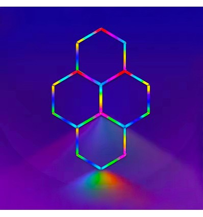 Hexagon RGBIC 4 felt komplett sett - 64W. inkludert bluetooth-kontroller og strømforsyning