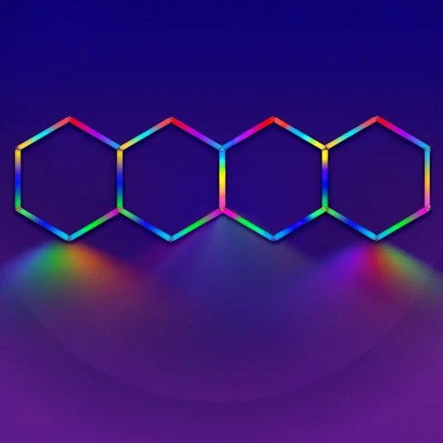 Hexagon RGBIC 4 felt komplett sett - 70W. inkludert Bluetooth-kontroller og strømforsyning