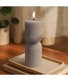 LED Timeglass lys 23cm høy, flammeeffekt, grå - Ø7,5cm, 23cm høy, fungerer med fjernkontroll, timer, ekte stearin