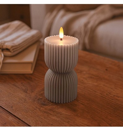 LED Timeglass lys 13,5cm høy, flammeeffekt, grå - Ø7,5cm, 13.5cm høy, fungerer m. fjernkontroll, timer, ekte stearin