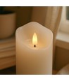 Sett LED Blokklys 10cm høy, flammeeffekt, hvit - Ø7,5cm, 10/12,5/15cm høy, fungerer m. fjernkontroll, timer, ekte stearin