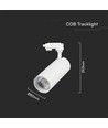 VT-47050 skinne-spot 40W - COB LED, 3i1, hvitt hus, hvit reflektor, hvit bakdeksel
