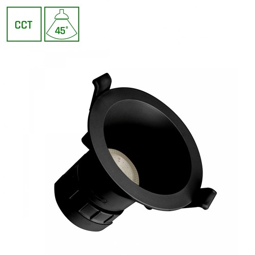 Fiale Core Downlight 7W - Komplett, CCT, 230V, 45°, IP20, UGR19, Ø90x85mm, svart, rund