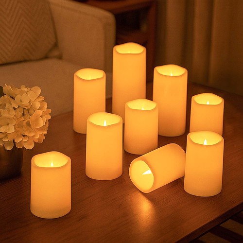 9-pak LED Utendørs blokklys, inkl. fjernkontroll, Ø5,5cm - Høyde: 13/15/17,5cm, Batteri, timerfunksjon, trådløs, tåler vann