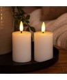 LED Blokklys, 2 stk, flammeeffekt, hvit - 7,5cm høy, Ø5cm, fungerer med fjernkontroll, ekte stearin