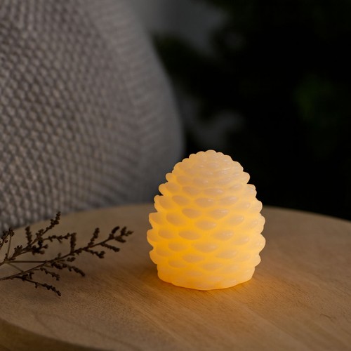 LED Kongle lys, blinkende flammeeffekt, hvit - Høyde 8cm, Ø6cm, ekte stearin