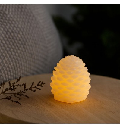 LED Kongle lys, blinkende flammeeffekt, hvit - Høyde 8cm, Ø6cm, ekte stearin