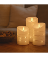 LED Blokklys 3 stk sett med lyskjede, flammeeffekt - Ø7,5cm, 10/12,5/15cm, inkl. fjernkontroll, timer, ekte voks