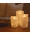 LED Blokklys 3 stk sett med lyskjede, flammeeffekt - Ø7,5cm, 10/12,5/15cm høy, inkl. fjernkontroll, timer, ekte stearin