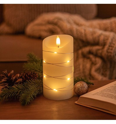 LED blokklys med lyskjede, 15cm, flammeeffekt - Ø7,5cm