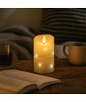 LED Blokklys med lyskjede, 12,5cm høy, flammeeffekt - Ø7,5cm, 12,5cm høy, fungerer m. fjernkontroll, ekte stearin