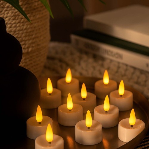 12-pakning LED Telys med flott flammeeffekt - Kommer komplett med batterier, klar til bruk