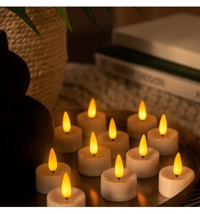 12-pakning LED Telys med flott flammeeffekt - Kommer komplett med batterier, klar til bruk