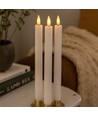 3-pakning hvite LED stearinlys, flammeeffekt - Ø2,2cm, Høyde: 24,5cm, stagelys, inkl. fjernkontroll, timer, batteri