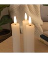 3-pakning hvite LED stearinlys, flammeeffekt - Ø2,2cm, Høyde: 24,5cm, stagelys, inkl. fjernkontroll, timer, batteri