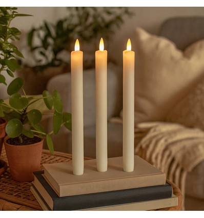 3-pakning hvite LED stearinlys, flammeeffekt - Ø2,2cm, Høyde: 24,5cm, kronelys, inkl. fjernkontroll, timer